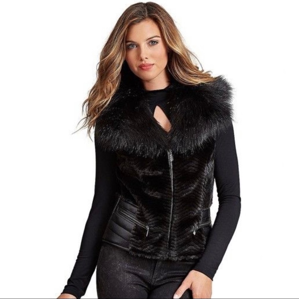 Guess Faux Fur Black Vest